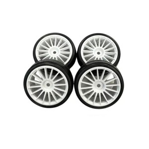 Ride 1/10 Slick Tires (belted) on 16-Spoke Wheel, Preglued (4)
