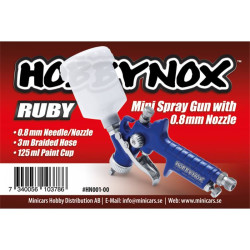 HOBBYNOX RUBY Mini Spray Gun Top Feed 0.8mm 125ml Cup 3m Hose HN001-01